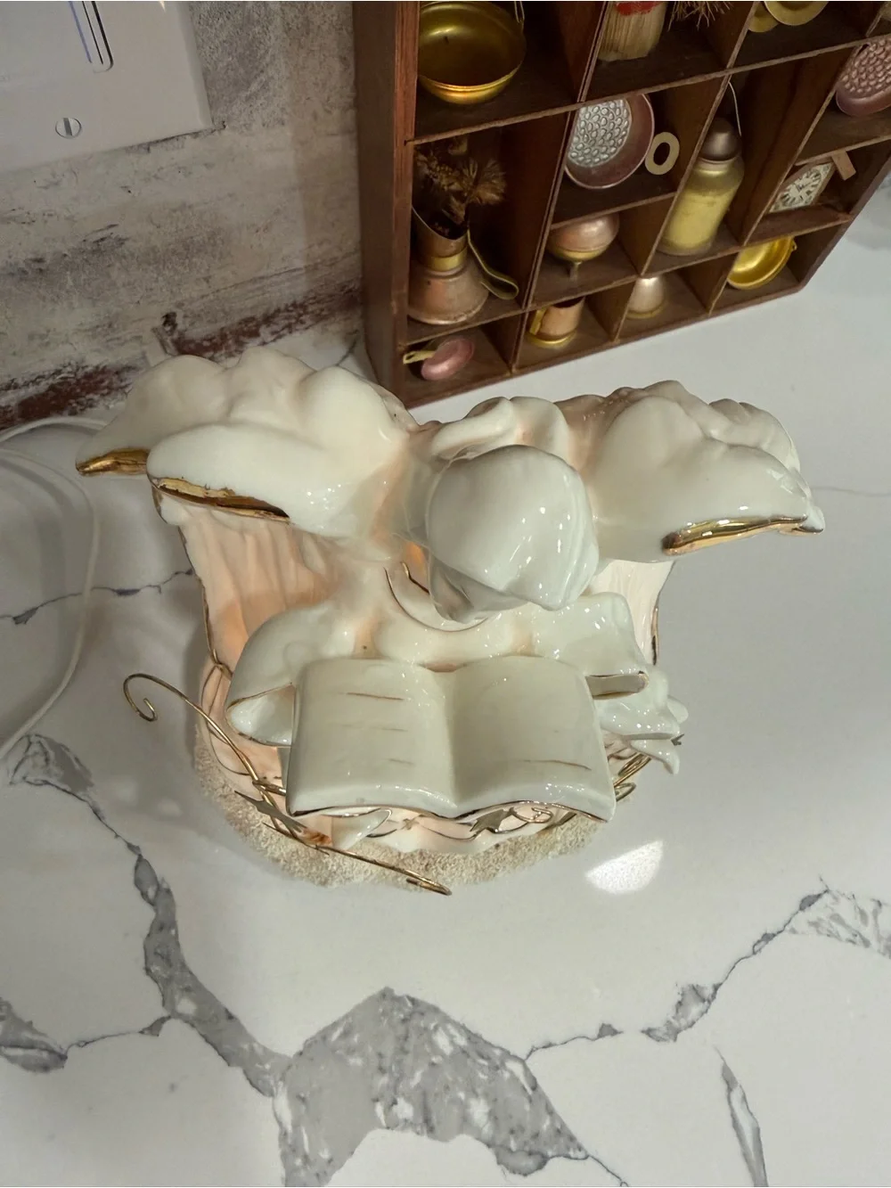 Vintage Porcelain Angel with Gold Star Accents - White and Gold